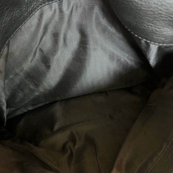 Banana Republic Black Pebbled Genuine Leather Messenger Laptop Bag Fabric Strap - Picture 7 of 13